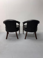 Vintage Tufted Leather Barrel-Back Tub Armchairs, Pair, c. 1970s