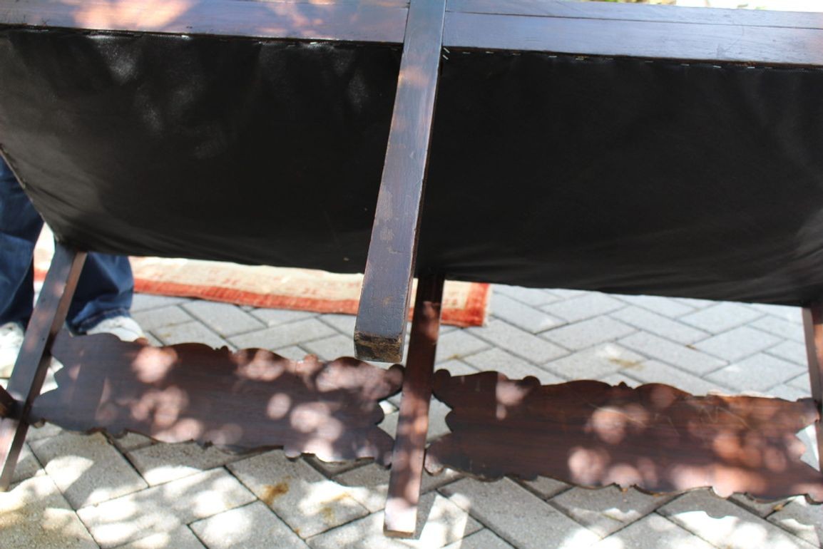 Antique Italian Carved Walnut Upholstered Bench, c. late 1800s
