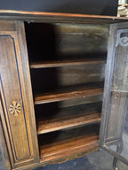 Antique Queen Anne Style Walnut Display Cabinet Bookcase Curio, c. 1920s