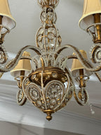 Vintage 1960s Regency Six Arm Chandelier with Gilt Iron and Crystal Beads