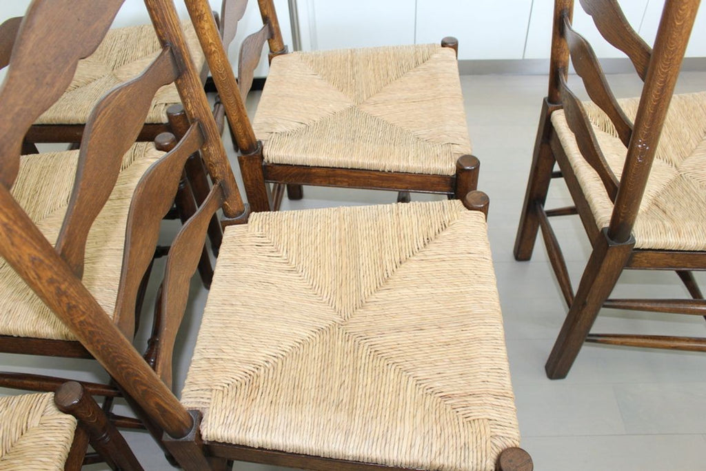 Vintage Ladderback Rush Seat Side Chairs Set of 6