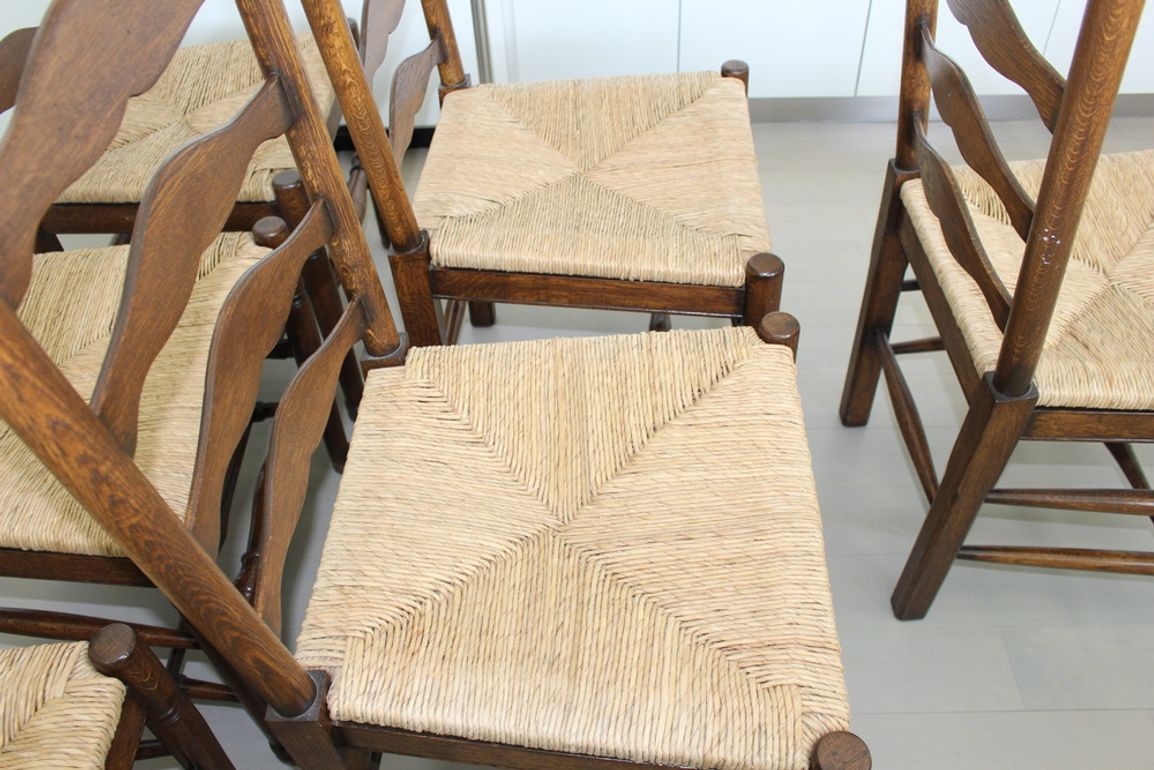 Vintage Ladderback Rush Seat Side Chairs Set of 6
