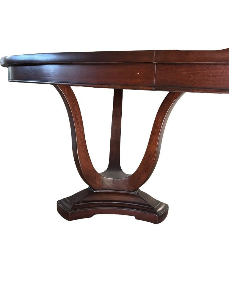 Thomasville Lumine Collection Dining Table with Double Pedestal, 8 Upholstered Chairs and Three Leaf Extension