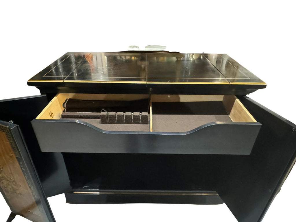 Drexel Et Cetera Collection Black Lacquer Chinoiserie Flip-Top Buffet Server, 1970s