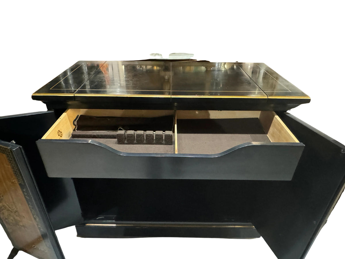 Drexel Et Cetera Collection Black Lacquer Chinoiserie Flip-Top Buffet Server, 1970s