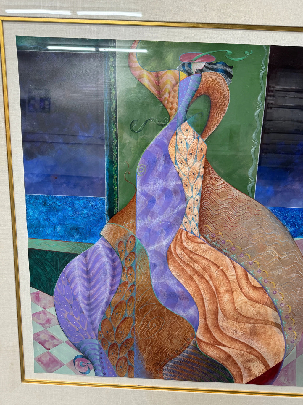 The Kiss by Patricia Bomberg - Original Watercolor on Paper 68x56 framed, 49.5x38 actual, Signed
