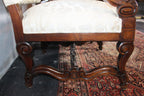 Antique French  Louis XIV Style Carved Walnut Ivory White Arm Chairs - Set of 2