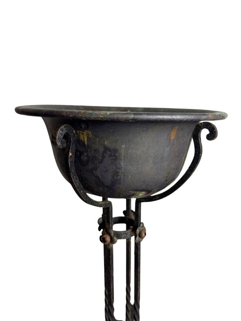 Antique Wrought Iron Plant Stands with Pot - Set of 2