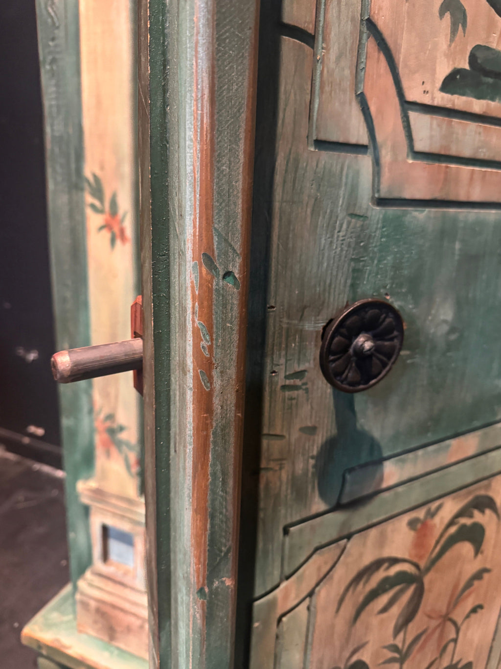 Custom-Made Italian Style Folk-Painted Farmhouse Armoire Cabinet, c. 1990s
