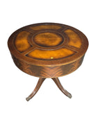 Antique Duncan Phyfe Style Mahogany Drum Center Table with Gold-Tooled Leather Top, Early 20th Century