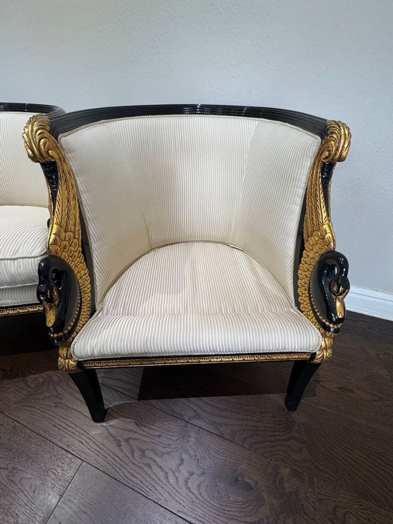 Vintage French Empire Style / Hollywood Regency Swan Tub Chairs - Set of 2