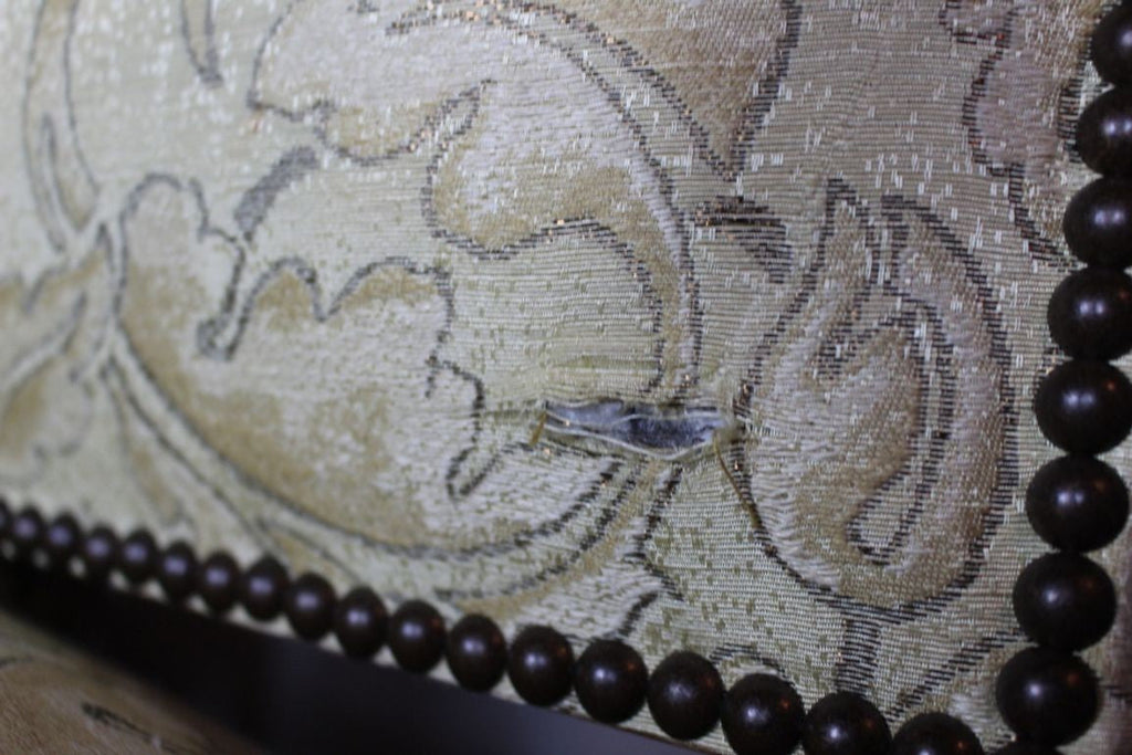 Antique French Louis XIV Style Nail Head Upholstered Arm Chairs - Set of 2