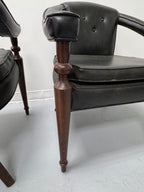 Vintage Tufted Leather Barrel-Back Tub Armchairs, Pair, c. 1970s
