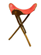 Vintage 1960s Mexican Leather Tripod Folding Stools