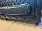 Restoration Hardware Kensington Ebony Leather Sofa with 44” depth and Luxe Down Feather Fill