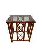 Vintage Burnt Bamboo Rattan Nesting Tables with Glass Tops, Set of 3, c. 1970s