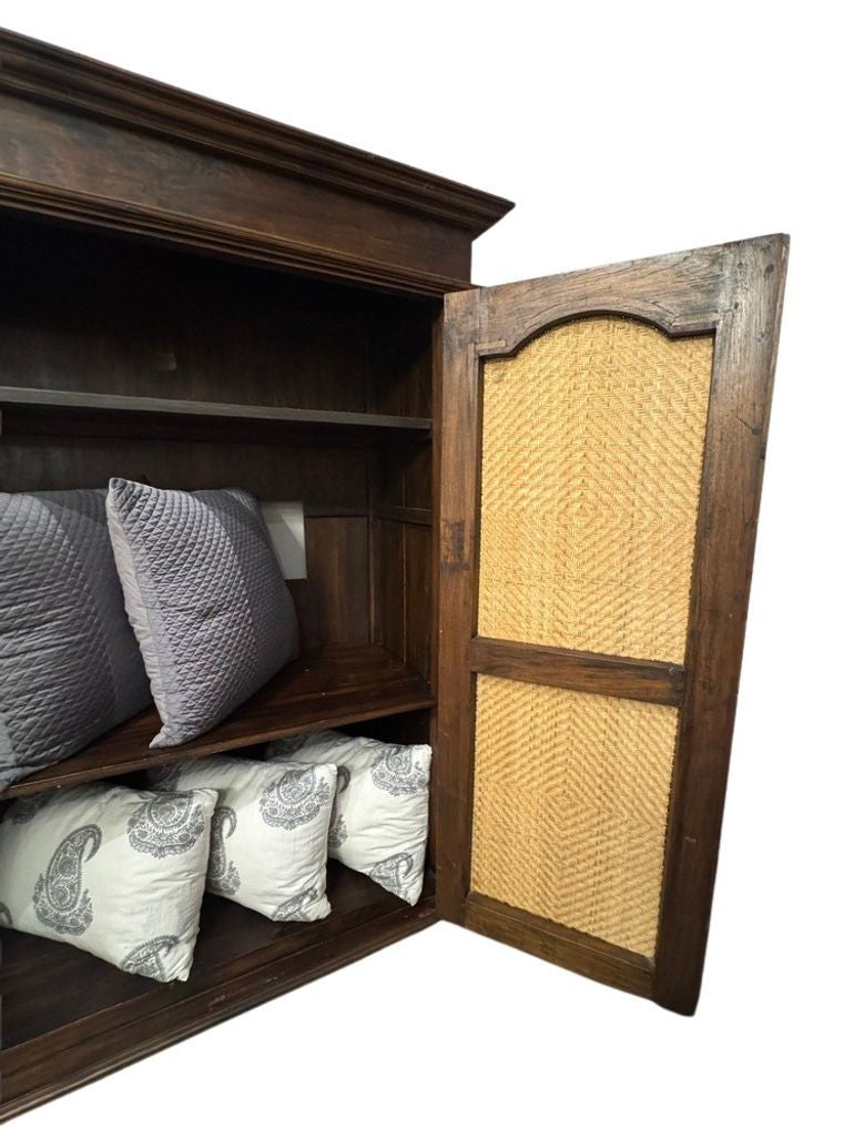 Vintage Indonesian Armoire with Natural Rattan Door Panels, c. 1990s