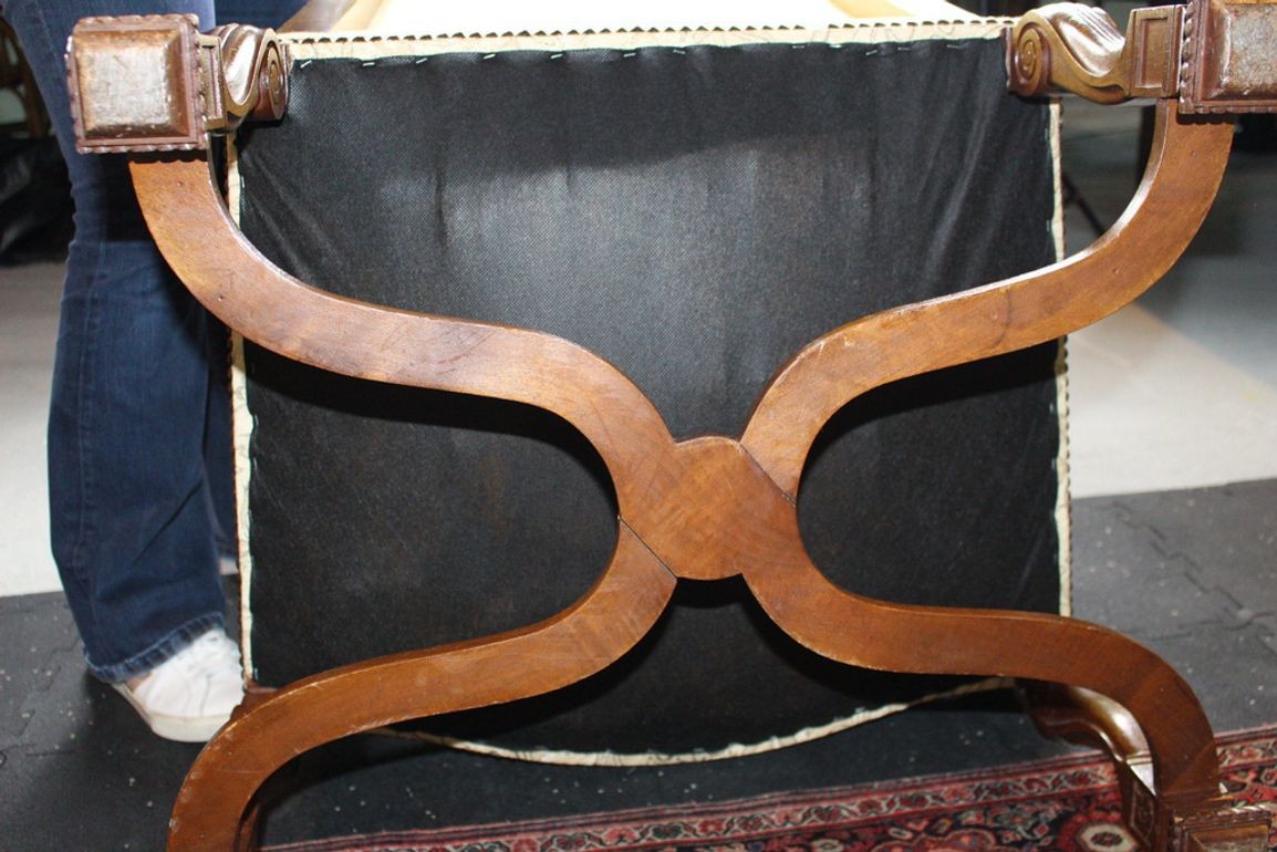 Antique French Louis XIV Style Nail Head Upholstered Arm Chairs - Set of 2