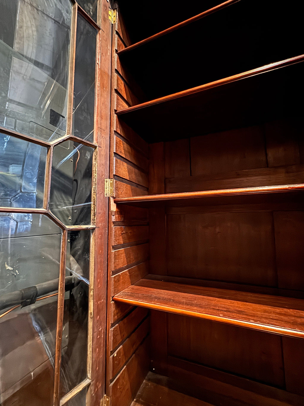 Antique English Georgian Mahogany Bureau Bookcase with Astragal Glass Doors, Late 18th Century