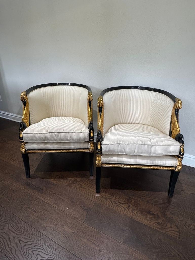 Vintage French Empire Style / Hollywood Regency Swan Tub Chairs - Set of 2