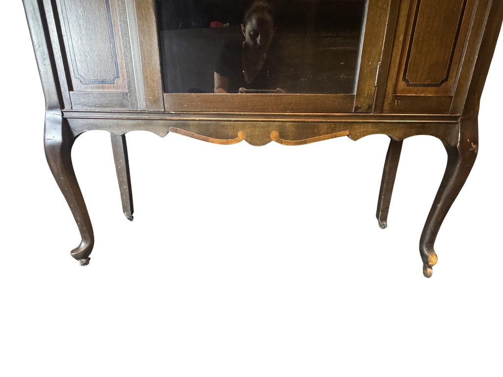 Antique Queen Anne Style Walnut Display Cabinet Bookcase Curio, c. 1920s