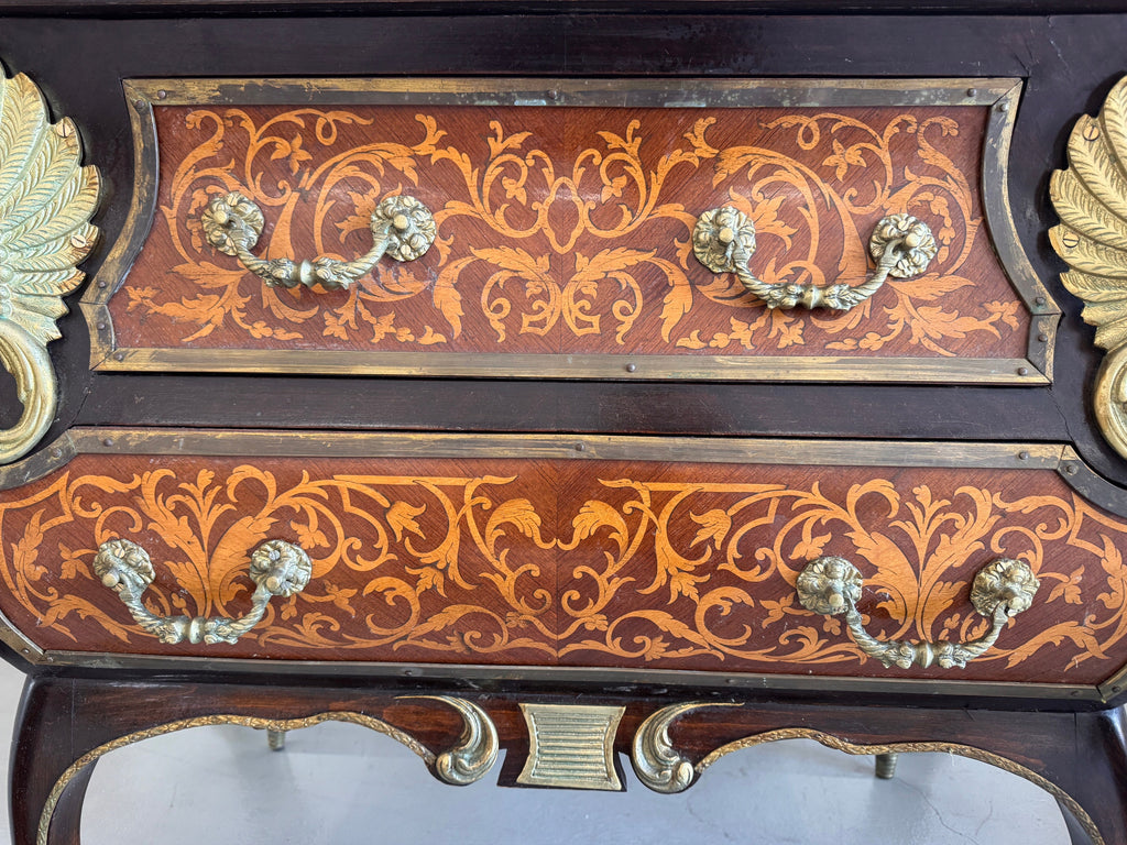 Vintage French Louis XIV Style Walnut Bombe Commode, Mid-20th Century – Marble Top & Ormolu