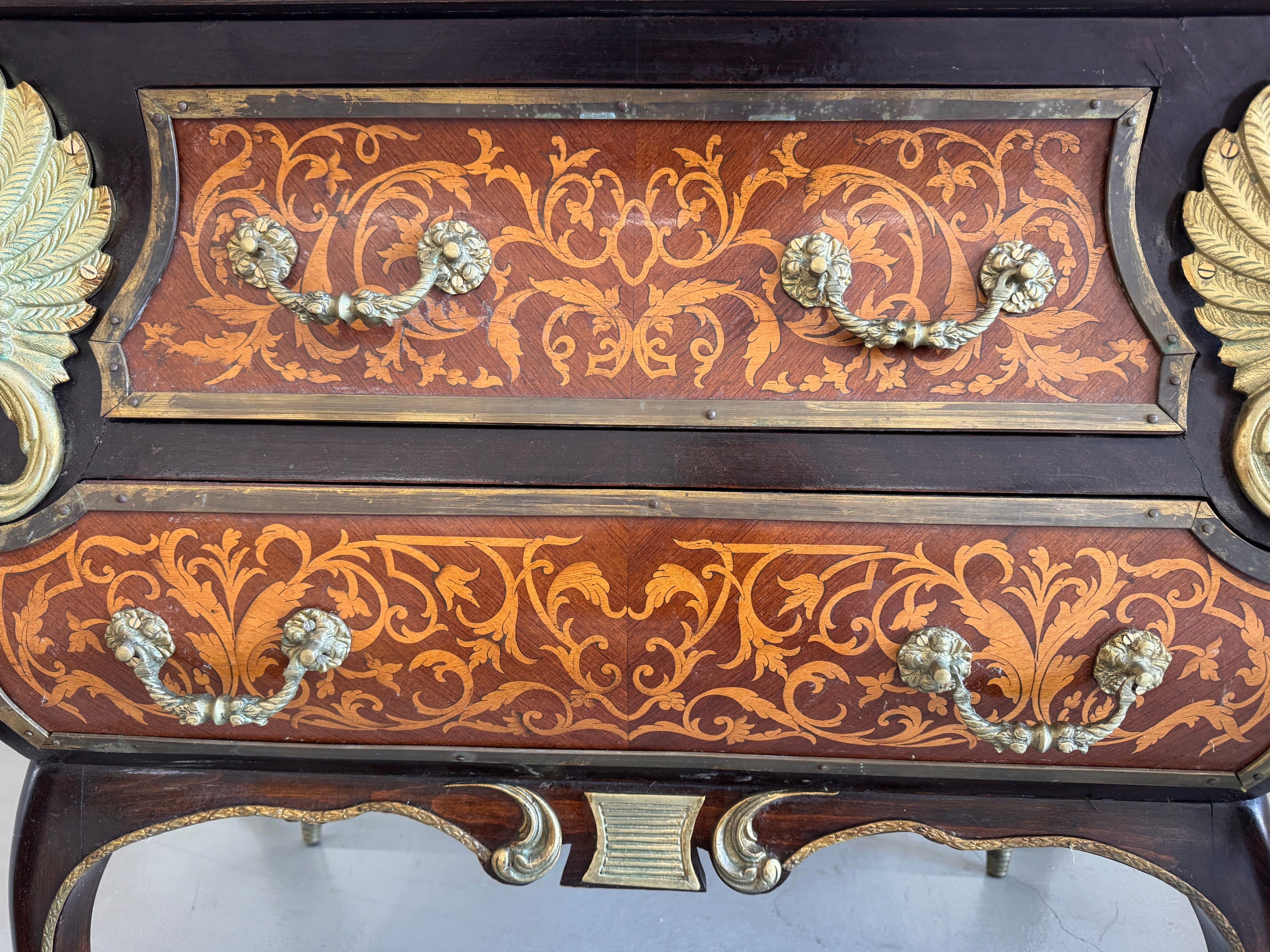 Vintage French Louis XIV Style Walnut Bombe Commode, Mid-20th Century – Marble Top & Ormolu