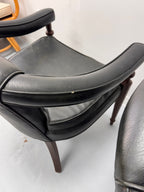 Vintage Tufted Leather Barrel-Back Tub Armchairs, Pair, c. 1970s