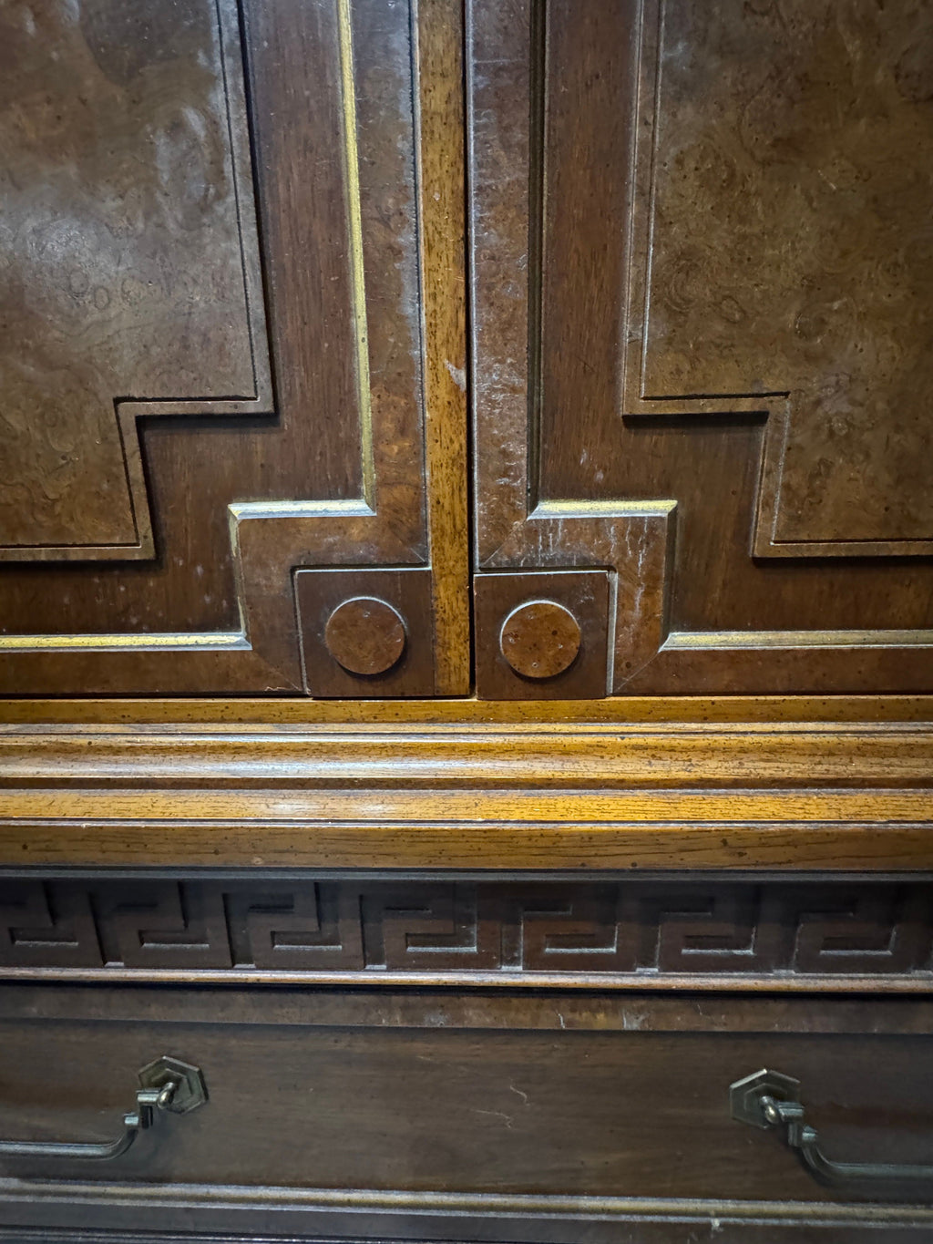 Vintage Thomasville Greek Key Armoire in the Hollywood Regency Style, c. 1970s