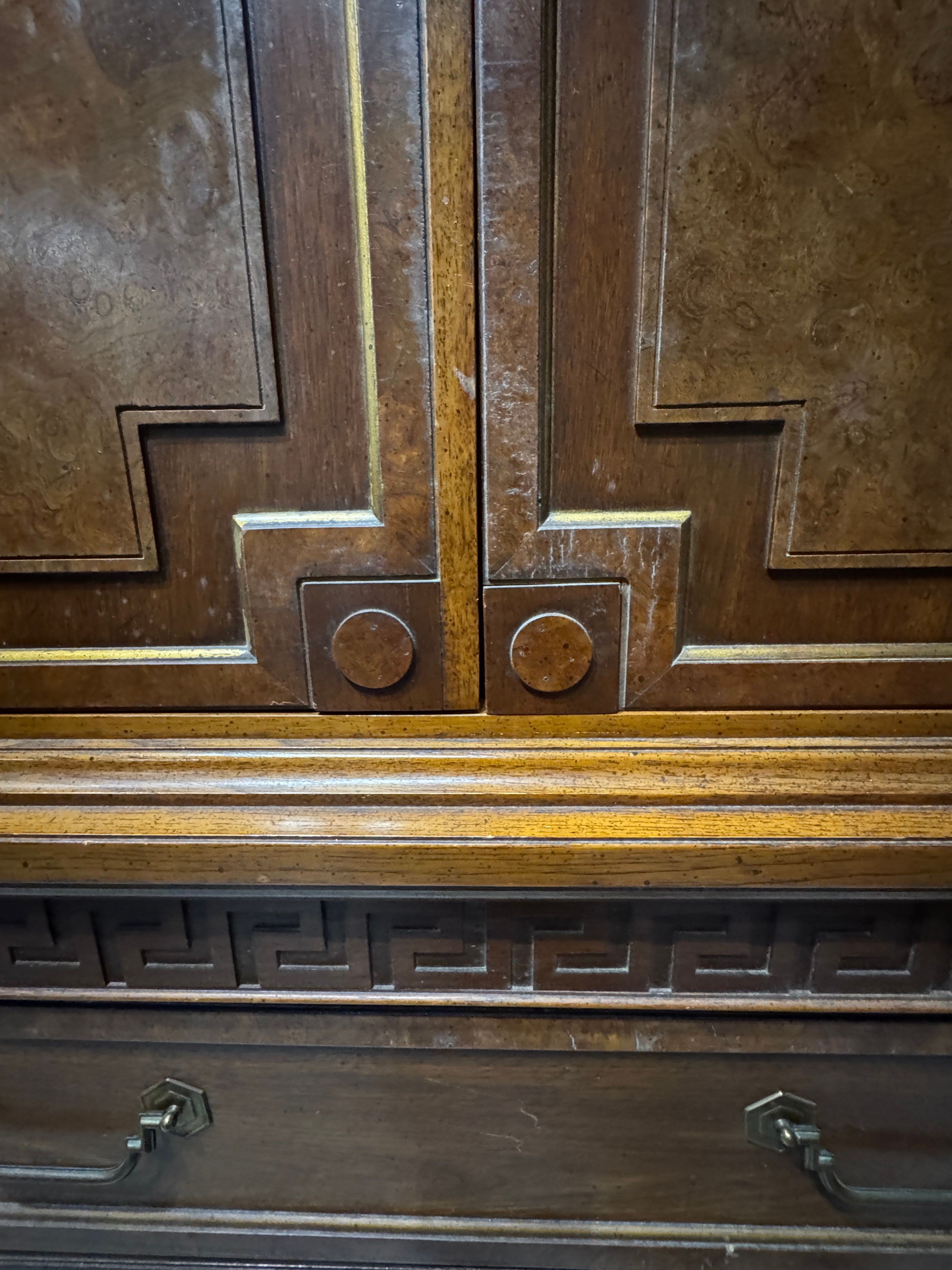 Vintage Thomasville Greek Key Armoire in the Hollywood Regency Style, c. 1970s