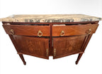Antique French Louis XVI Demilune Mahogany  Calacatta Viola Marble Top Buffet Sideboard Credenza