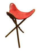 Vintage 1960s Mexican Leather Tripod Folding Stools