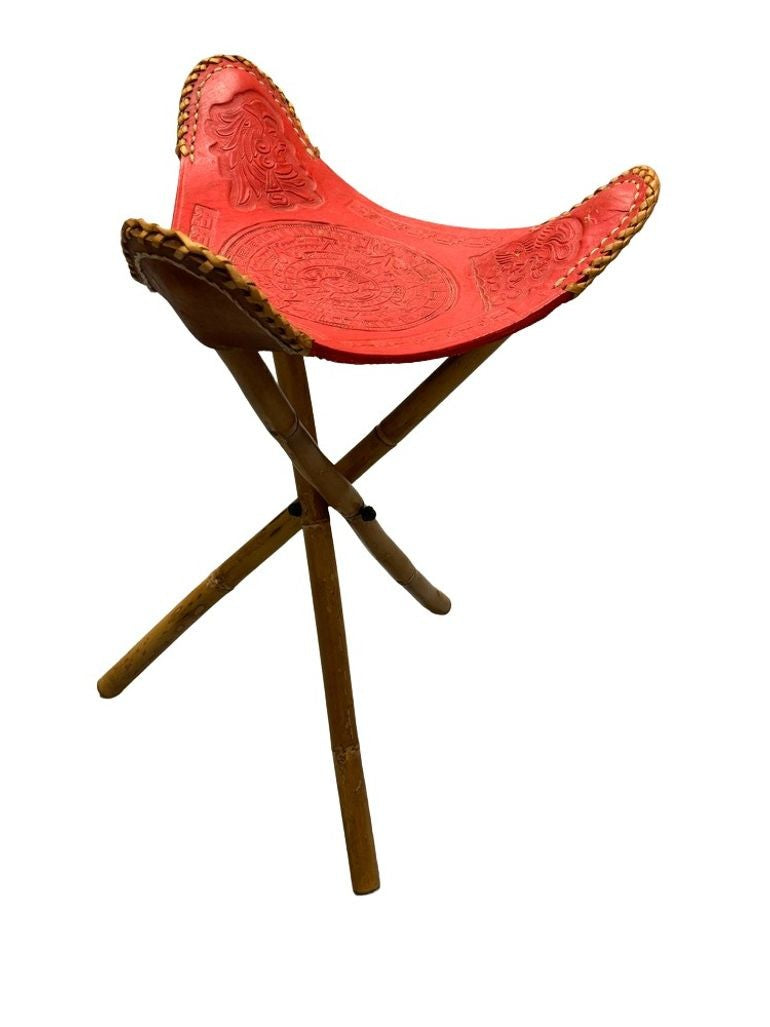 Vintage 1960s Mexican Leather Tripod Folding Stools