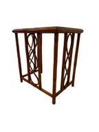 Vintage Burnt Bamboo Rattan Nesting Tables with Glass Tops, Set of 3, c. 1970s