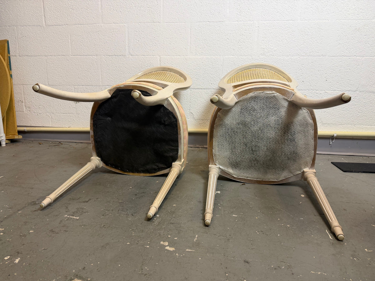 Vintage French Louis XVI Style Oval Cane Back Dining Chairs, Set of 6, c. 1970s
