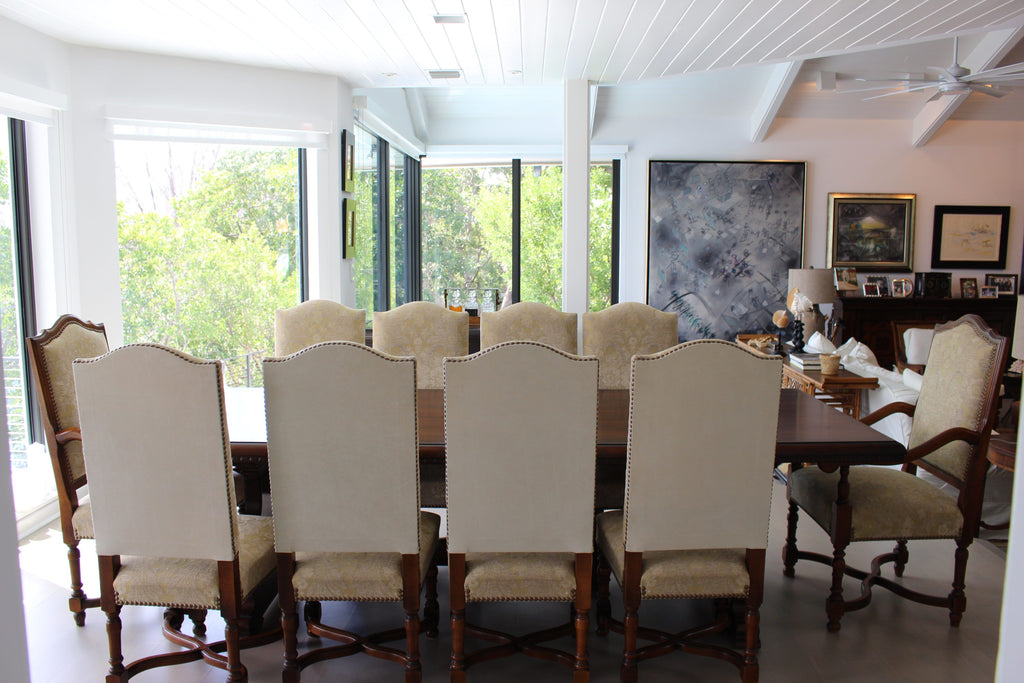Vintage Provence Collection by Bussandri Louis XIV Style Fabric & Leather Dining Chairs, Set of 10, c. 2003