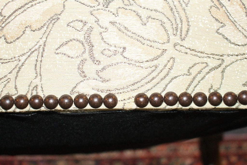 Antique French Louis XIV Style Nail Head Upholstered Arm Chairs - Set of 2