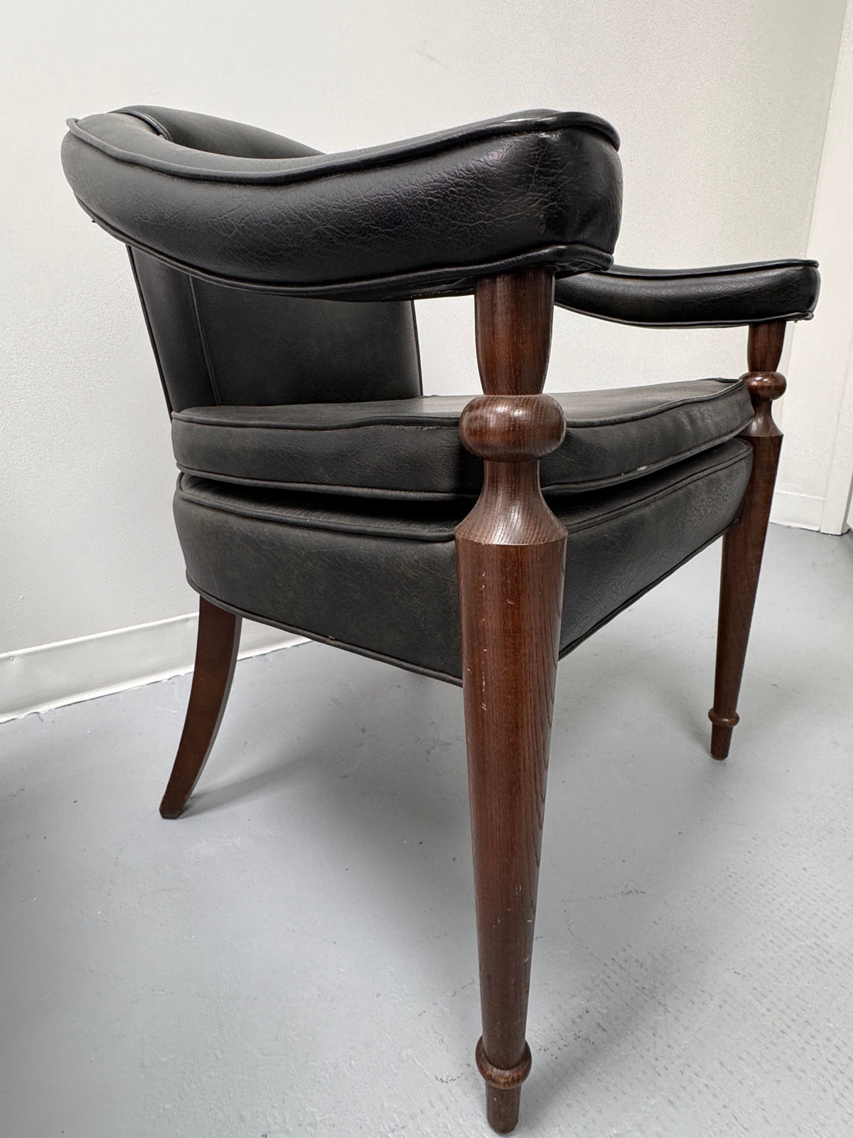 Vintage Tufted Leather Barrel-Back Tub Armchairs, Pair, c. 1970s