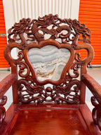 Antique Chinese Rosewood Dragon Armchair – Peranakan Style Carved Chair with Marble Insert, c. late 19th or early 20th century