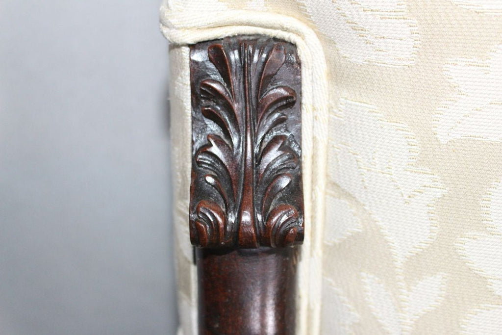 Antique French  Louis XIV Style Carved Walnut Ivory White Arm Chairs - Set of 2
