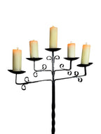 Antique Wrought Iron Floor Candelabras - Holds Five Candles - Set of 2