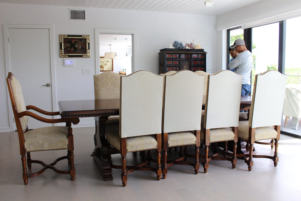 Vintage Provence Collection by Bussandri Louis XIV Style Fabric & Leather Dining Chairs, Set of 10, c. 2003