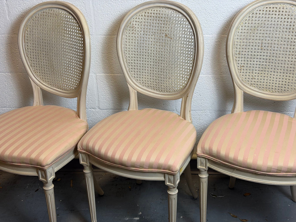 Vintage French Louis XVI Style Oval Cane Back Dining Chairs, Set of 6, c. 1970s