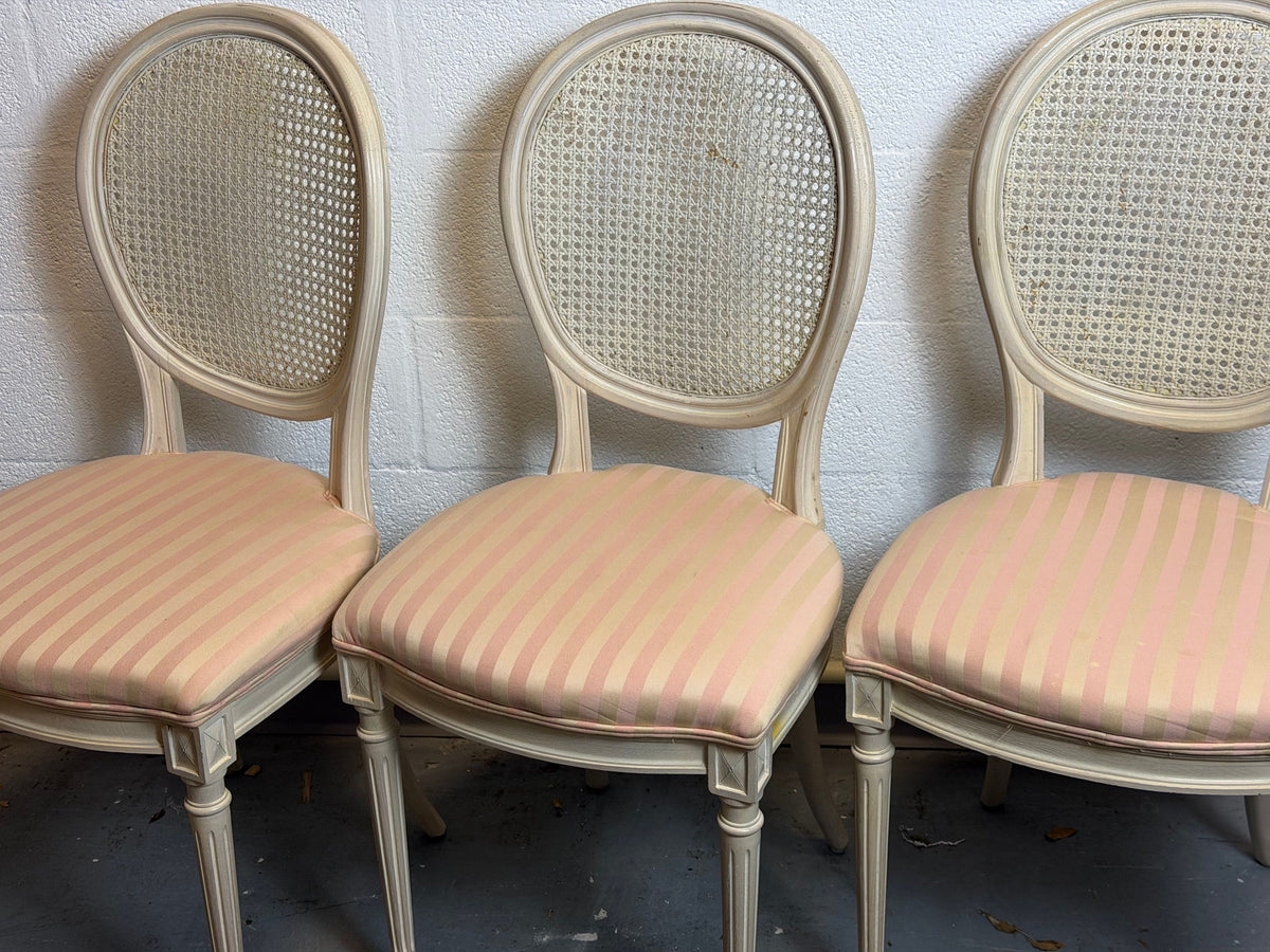 Vintage French Louis XVI Style Oval Cane Back Dining Chairs, Set of 6, c. 1970s