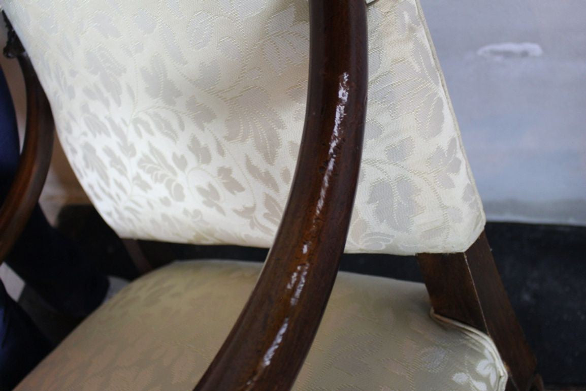 Antique French  Louis XIV Style Carved Walnut Ivory White Arm Chairs - Set of 2