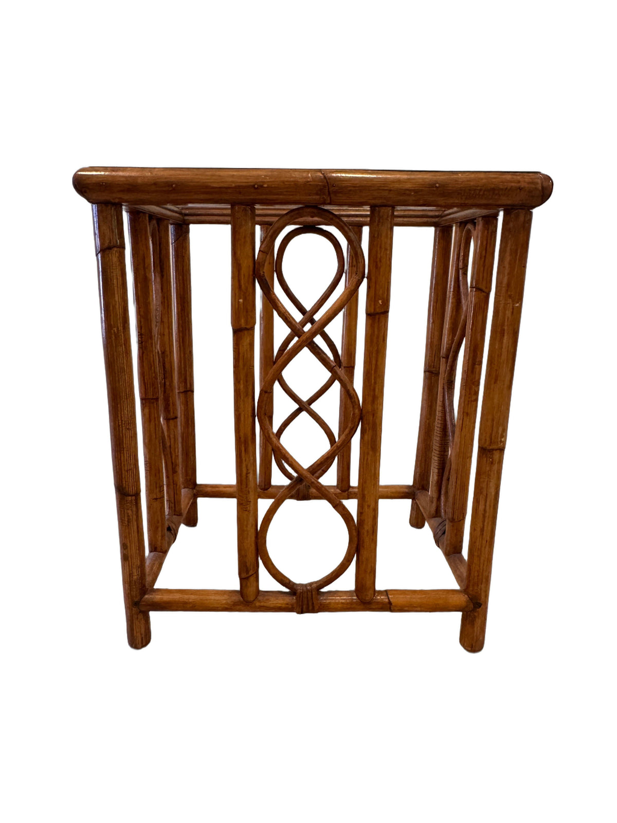 Vintage Burnt Bamboo Rattan Nesting Tables with Glass Tops, Set of 3, c. 1970s
