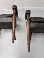 Vintage Tufted Leather Barrel-Back Tub Armchairs, Pair, c. 1970s