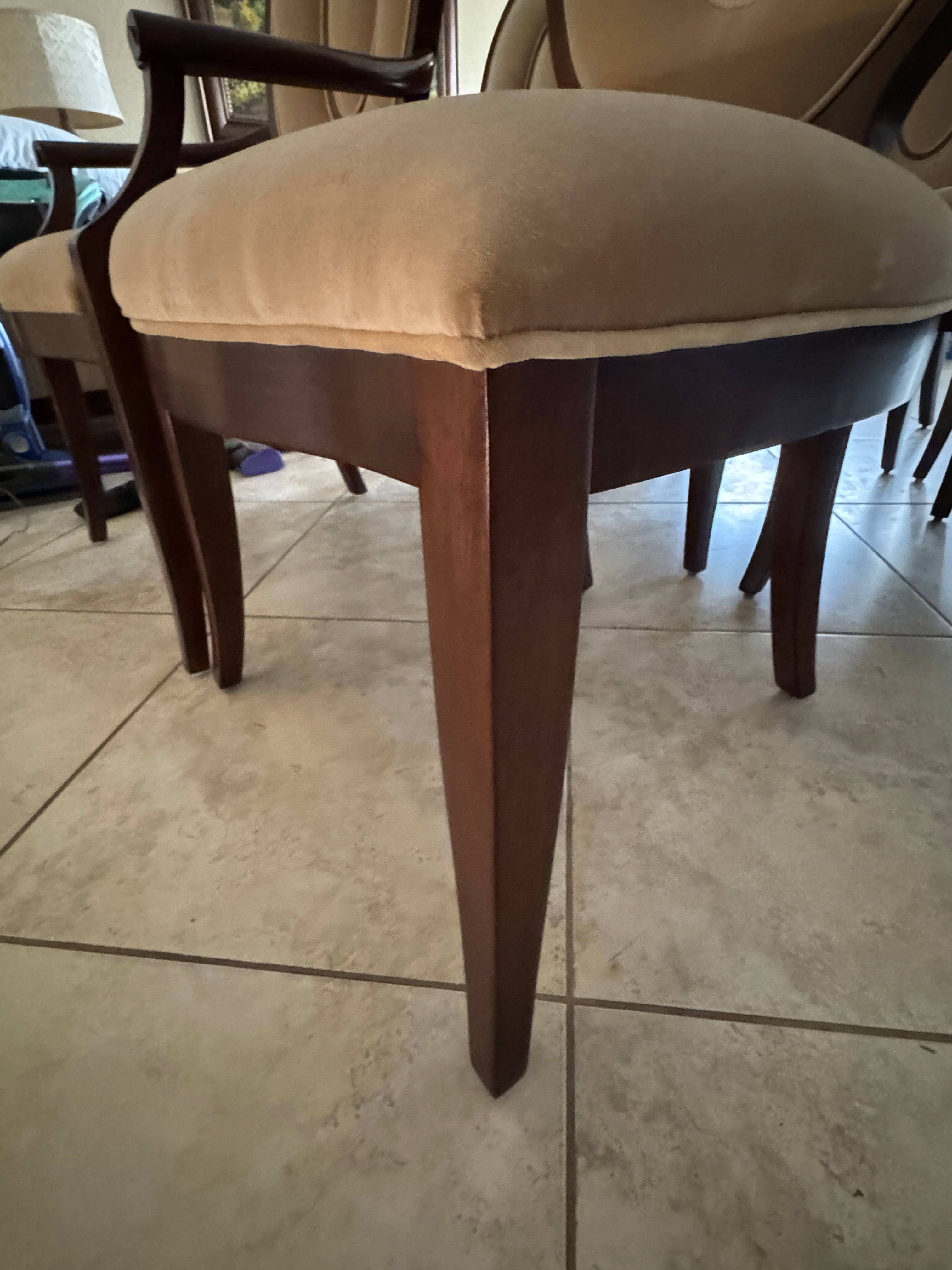 Thomasville Lumine Collection Dining Table with Double Pedestal, 8 Upholstered Chairs and Three Leaf Extension