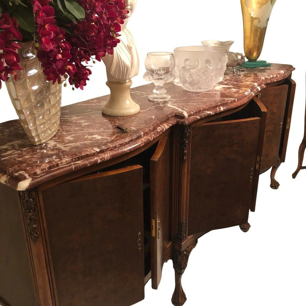 Traditional Italian Rosso Laguna Marble Top Buffet/Sideboard/Credenza, c. 1990s