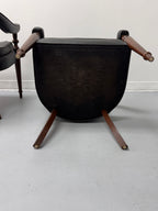 Vintage Tufted Leather Barrel-Back Tub Armchairs, Pair, c. 1970s